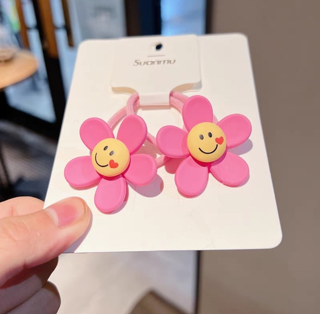 Flower smiley face hair tie